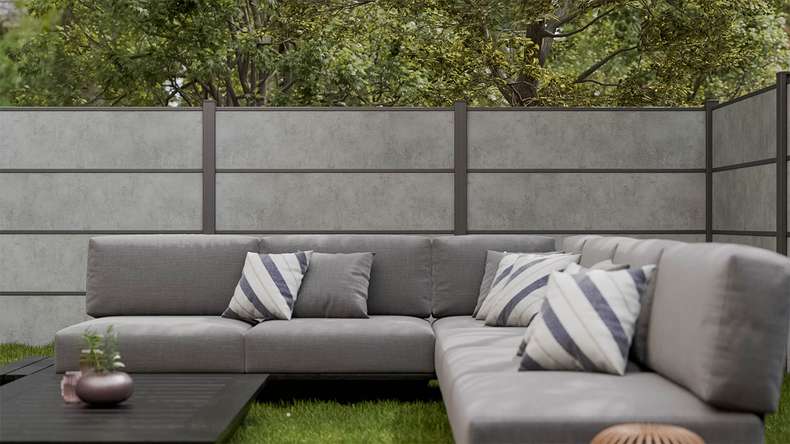 planeo Gardence Resistant - Clôture à emboîter HPL gris béton 180 x 183 cm