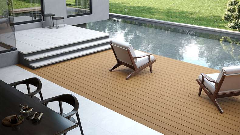 planeo CoEXWood WPC Terrassendiele Massiv ummantelt - Sand/Karamell 4.8m strukturiert