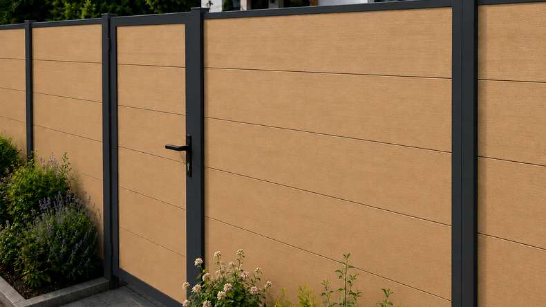 planeo INFINITY XL-Board - Clôture à emboîter WPC CoEx sable 176 x 183