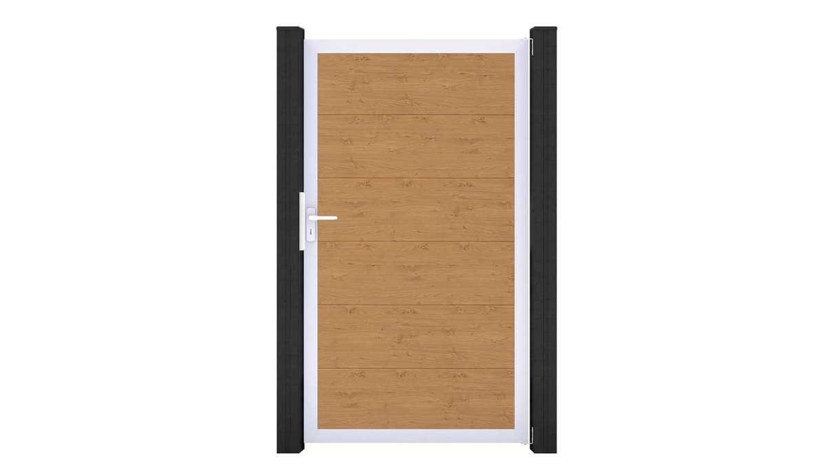planeo Gardence Simply - Cancello universale in PVC, finitura rovere naturale con telaio in alluminio, 100 x 180 cm