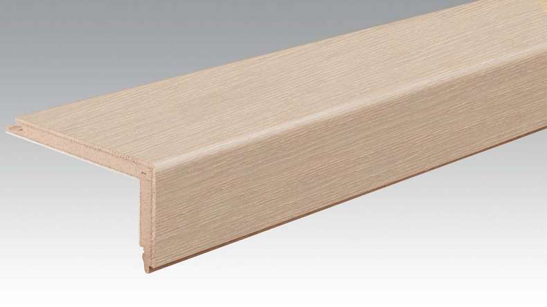 Profilé de nez de marche MEISTER en parquet Profilé en L Chêne animé blanc crème cérusé 9014 (800004-2150-09014)