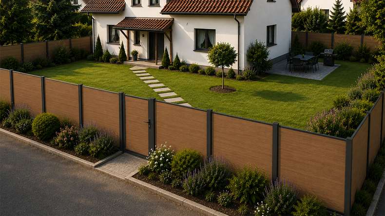 planeo INFINITY XL-Board - WPC CoEx Clôture à emboîter Burma Teck 176 x 183