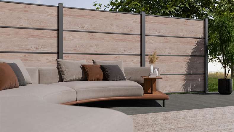 planeo Gardence Resistant - HPL-Steckzaun Holzoptik 180 x 183 cm