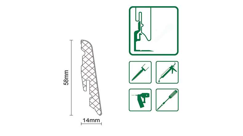 planeo Plinthe SolutionX 2en1 - 2400 x 14 x 58 mm Chêne clair (SL0057)