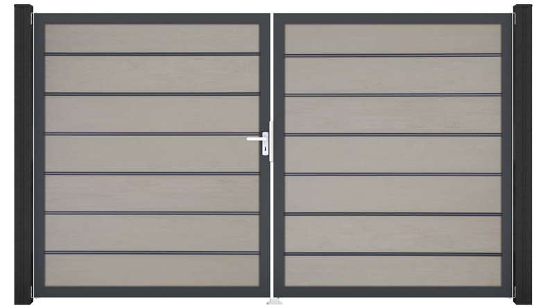 planeo Gardence Deluxe - BPC-Tor - DIN Links 2-flügelig Bi-Color Sand mit Anthrazit-Alurahmen 