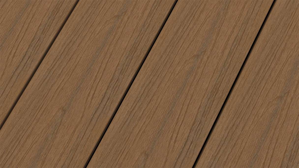 planeo WOODLine Nature - Pannello per decking rivestito in WPC CoEx a camera cava - Burma teak 3m strutturato/liscio spazzolato