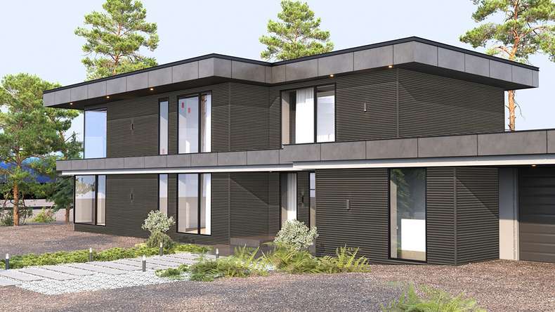 planeo LINEA Wide - Bardage de façade en WPC CoEx, gris foncé, 2900 x 181 mm