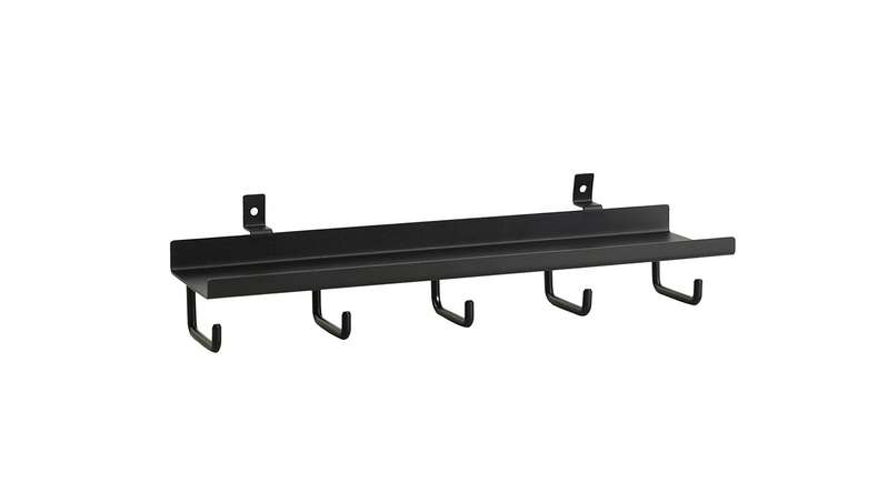 planeo Ablageregal - Schwarz mit 5 Haken inkl. Schrauben