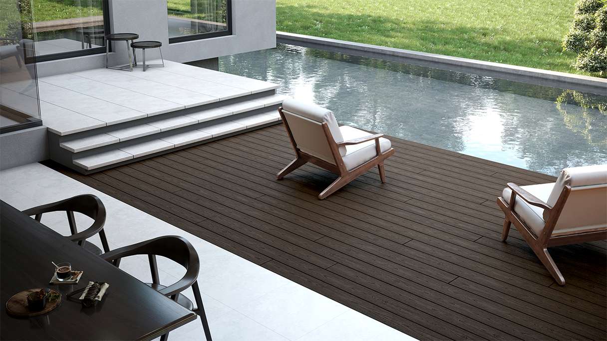 planeo CoEXWood WPC tavola con rivestimento solido - Marrone chiaro/Marrone scuro 4.2m strutturato