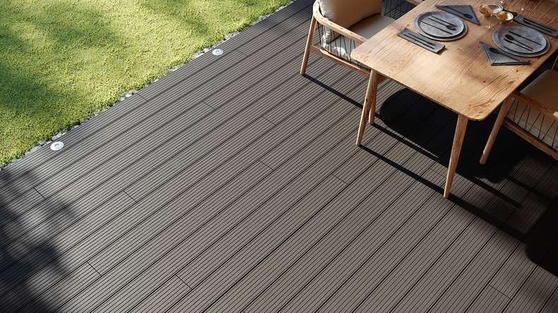 planeo LineWood WPC Pannello per decking solido - Grigio chiaro 3m scanalato/scanalato