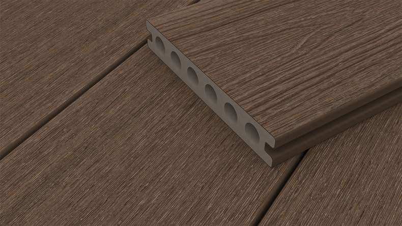 planeo WOODLine Nature - Pannello per decking rivestito in WPC CoEx a camera cava - Ipe Brown 3m strutturato/liscio spazzolato