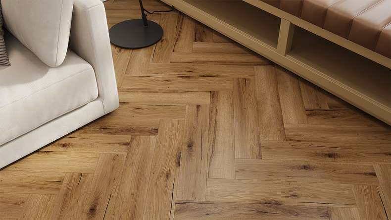 planeo Rigid Klick Vinyl - Brown Oak Fischgrät | Trittschalldämmung integr. (DF-KH-351-055)