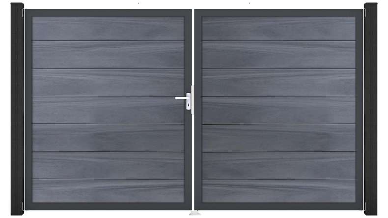 planeo Gardence Strong XL - Cancello BPC - a due ante, grigio pietra, co-ex con telaio in alluminio 