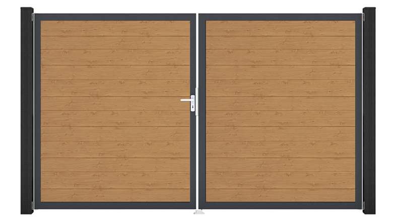 planeo Gardence Simply Small - Porte PVC - DIN gauche 2 vantaux chêne cendré naturel avec cadre alu anthracite | DB703 300 x 180 cm