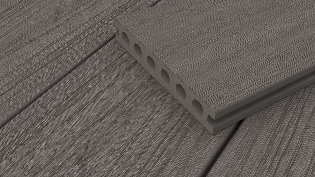 planeo WOODLine Nature - 3m WPC CoEx ummantelte Terrassendiele Verbundprofil leicht - Dunkelgrau strukturiert/glatt gebürstet