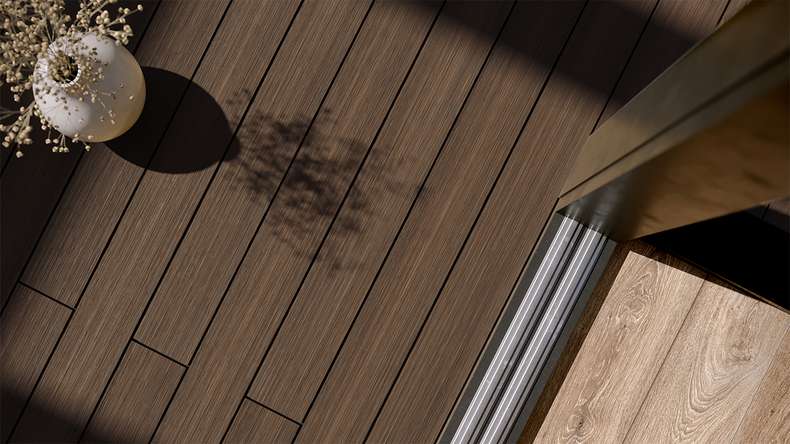 planeo AntikWood Lame de terrasse WPC massif - brun 4.2m vieilli à l'ancienne