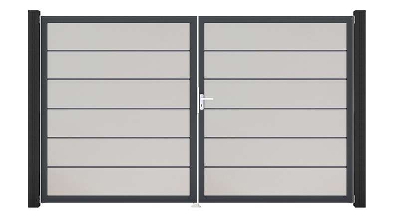 planeo Gardence Simply Premium - PVC-Tor - DIN Rechts 2-flügelig Weiss mit Anthrazit-Alurahmen | DB703 300 x 180 cm