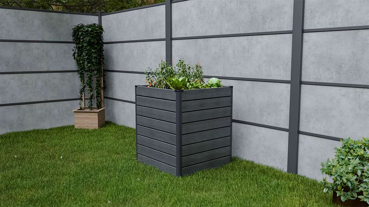 planeo BPC-Rhombus bac surélevé Cube - gris pierre co-ex. 70 x 70 x 79 cm