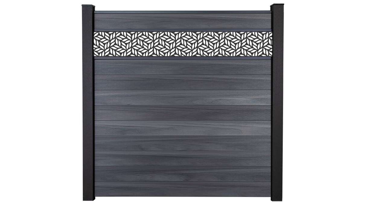 planeo Gardence Strong - BPC-Steckzaun Leafs Steingrau co-ex 180 x 180 cm