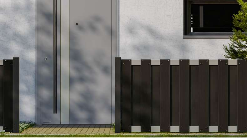 planeo Gardence Premade - BPC recinzione da giardino anteriore antracite con traversa EV1 argento 180 x 90 cm