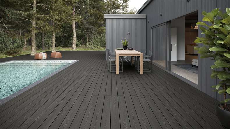 planeo SolidWood WPC Terrassendiele Massiv - Dunkelgrau 3m französisch/strukturiert