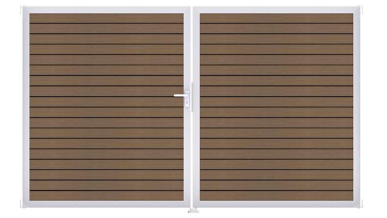 planeo Gardence Trendy - Porta a rombo BPC - DIN sinistra 2 ante in teak co-ex con telaio in alluminio argento | EV1