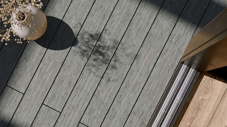 planeo AntikWood Lame de terrasse WPC massif - gris pierre 4.2m vieilli à l'ancienne