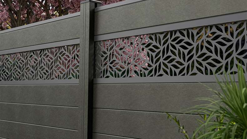planeo Gardence Strong - BPC-Steckzaun Leafs Anthrazitgrau 180 x 180 cm
