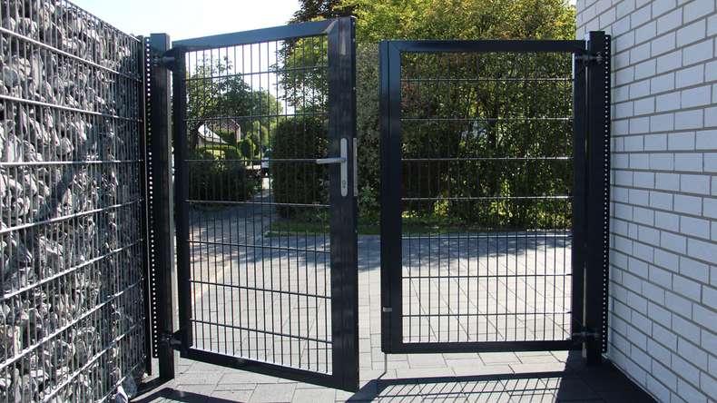 planeo porta universale pesante a 2 ante Symetric Antracite inclusi i pali della porta
