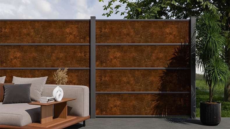 planeo Gardence Resistant - HPL-Steckzaun Rostoptik 180 x 183 cm
