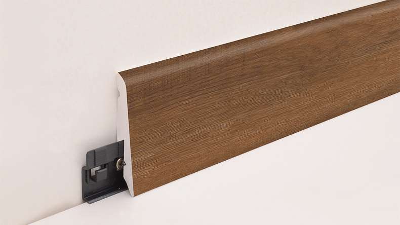planeo Sockelleiste SolutionX 2in1 - 2400 x 14 x 58 mm Eiche Dunkelbraun (SL0080)