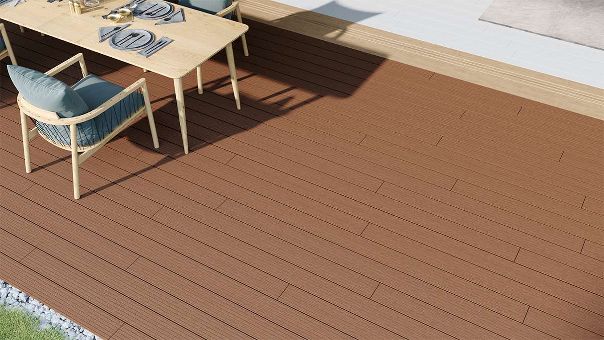 planeo LineWood WPC Pannello per decking solido - marrone chiaro 3m scanalato/scanalato