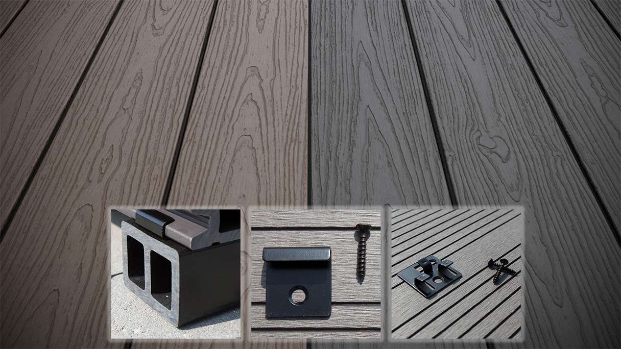 planeo CoEXWood WPC decking set completo di tavole massicce - cemento grigio/testurizzato