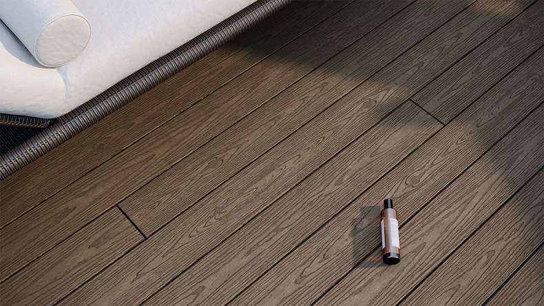 planeo CoEXWood Kit complet de terrasse en WPC Plancher massif - brun clair/brun foncé structuré