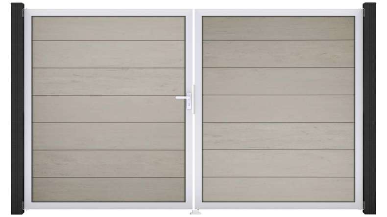 planeo Gardence Strong XL - Portail BPC - À deux vantaux, bicolore « Sand », avec cadre en aluminium
