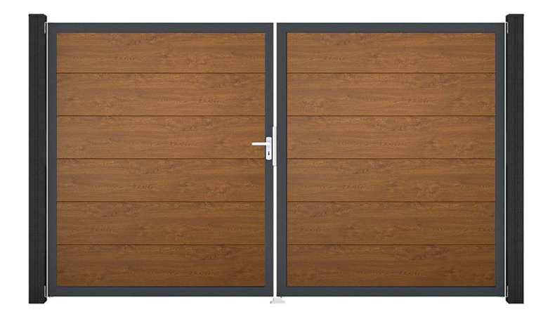 planeo Gardence Simply - Porta in PVC - DIN Sinistro a 2 ante Quercia dorata con telaio in alluminio antracite