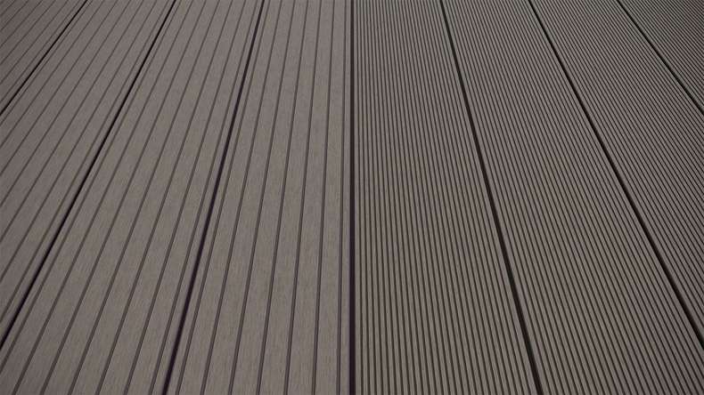 planeo LineWood WPC Pannello per decking solido - Grigio chiaro 4,20m scanalato/scanalato