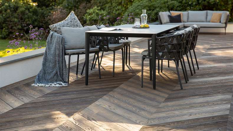 planeo Authoria PureBoard Plancher de terrasse massif - Chêne brun antique 3.6m structuré