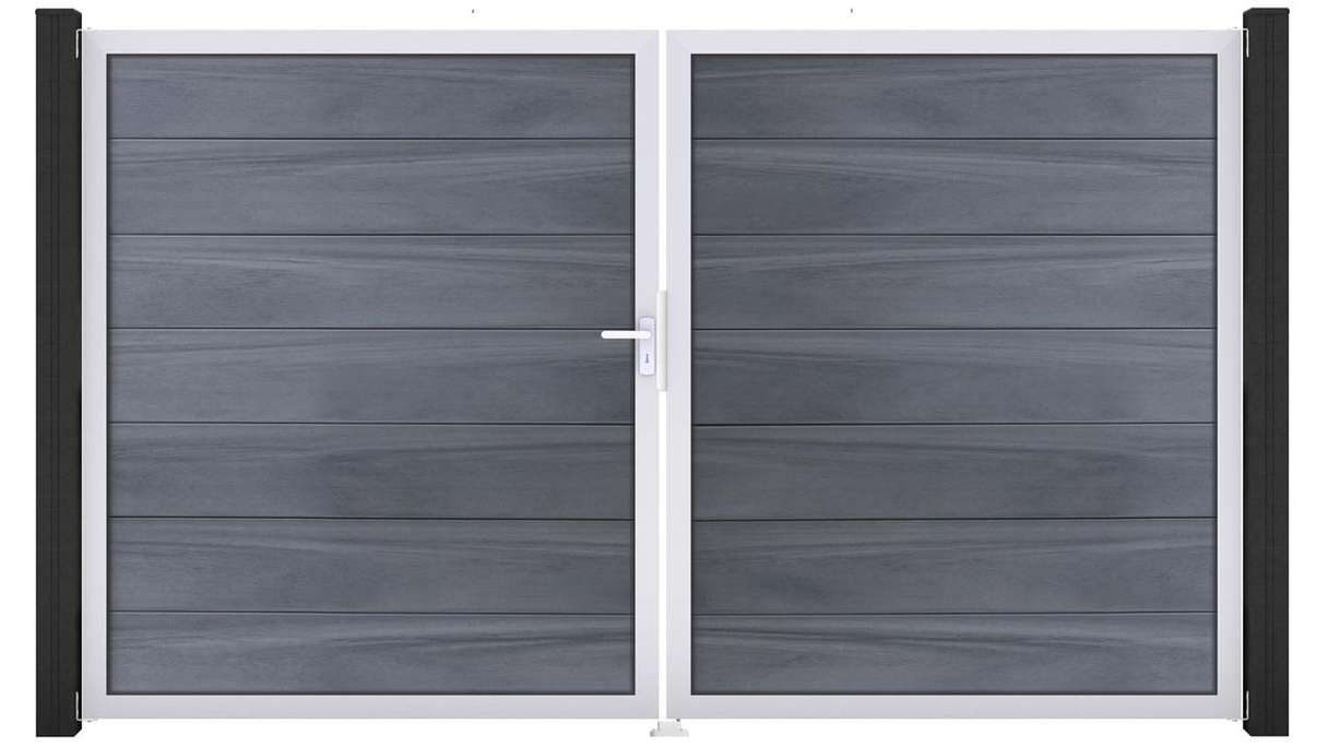 planeo Gardence Strong XL - Cancello BPC - a due ante, grigio pietra, co-ex con telaio in alluminio