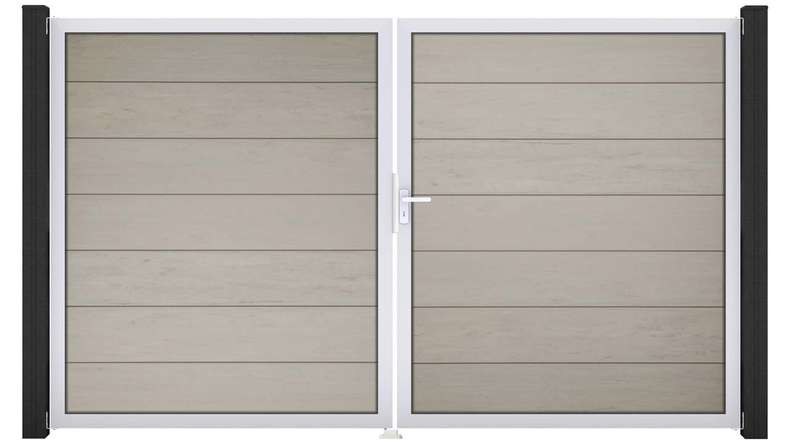 planeo Gardence Strong XL - Portail BPC - À deux vantaux, bicolore « Sand », avec cadre en aluminium