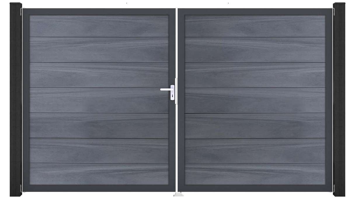 planeo Gardence Strong XL - Cancello BPC - a due ante, grigio pietra, co-ex con telaio in alluminio