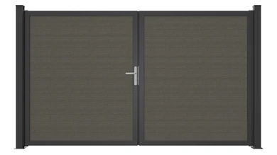 planeo Gardence Simply Guard - PVC-Tor - 2-flügelig Grey Ash Cut mit Alurahmen 300 x 180 cm