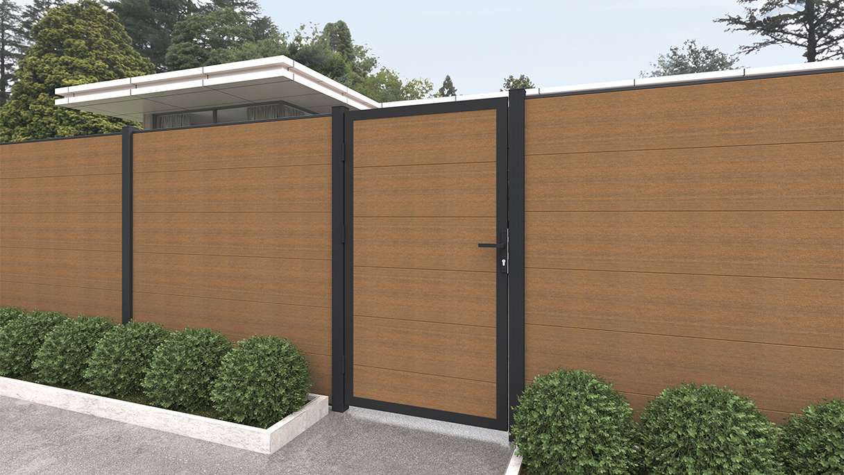 planeo INFINITY XL-Board - WPC CoEx Universaltor Burma Teak mit Anthrazit Alurahmen 100 x 180 cm