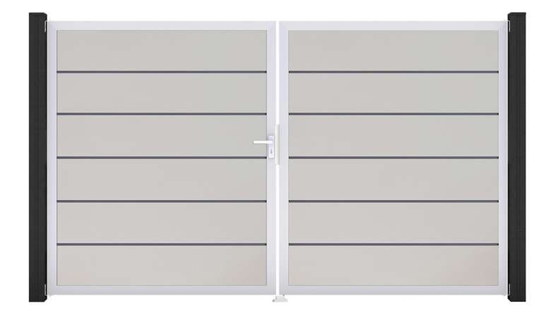 planeo Gardence Simply Premium - Porte PVC - DIN gauche 2 vantaux blanc avec cadre alu argent | EV1 300 x 180 cm
