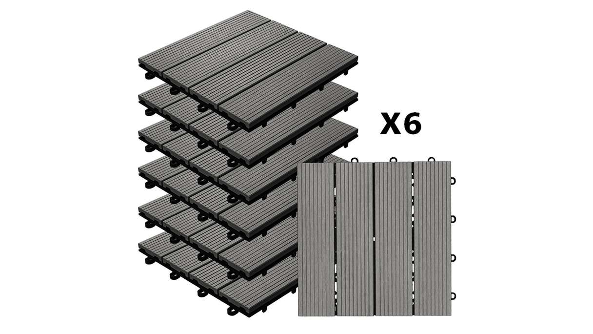 planeo carreau terrasse composite - gris 30x30 cm - 6 pcs