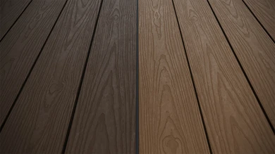 planeo CoEXWood Lame de terrasse WPC massif enrobé - brun clair/brun foncé 3m structuré