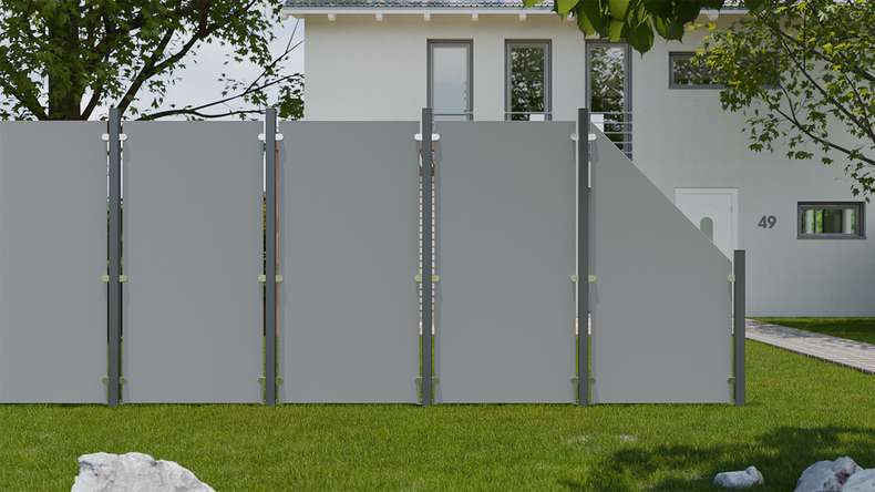 planeo Gardence Resistant - HPL-Sichtschutzzaun Hochkant Uni Grau 90 x 180cm