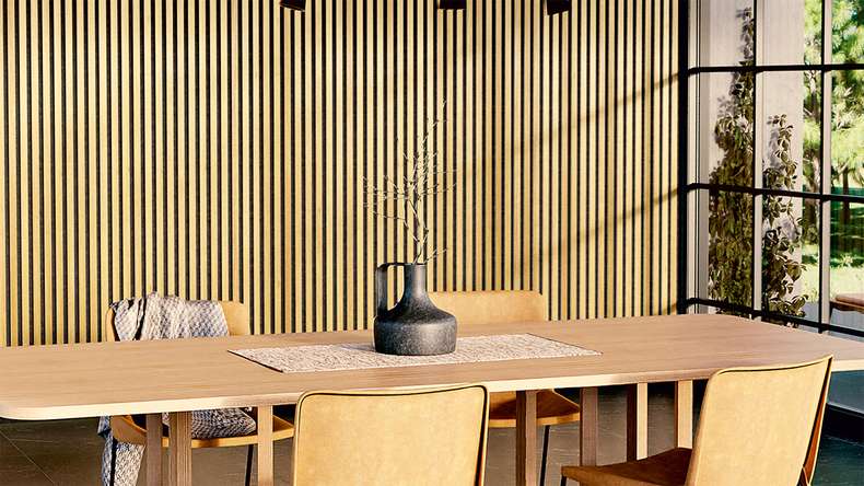 Pannelli acustici Skaben SilentWall Comfort - rovere marrone chiaro - 250 x 30 cm
