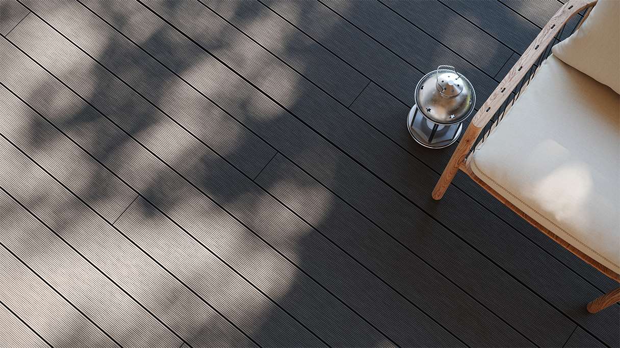 planeo LightWood WPC Lame de terrasse alvéolaire - gris foncé 3m rainuré/cannelé