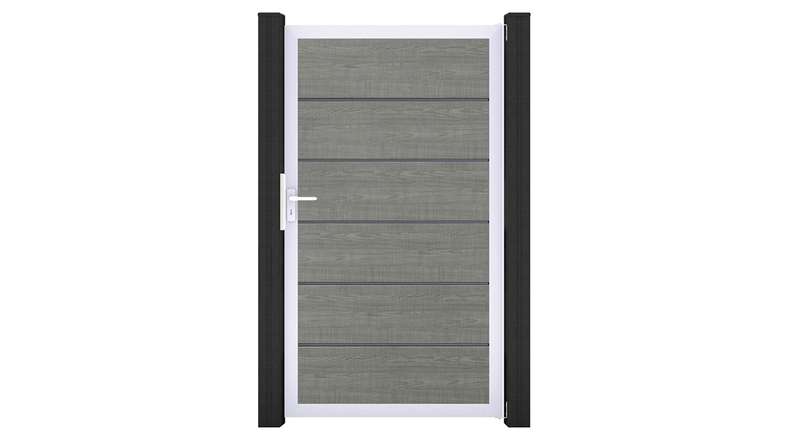 planeo Gardence Simply Premium - Cancello universale in PVC Grey Ash Cut con telaio in alluminio 100 x 180 cm